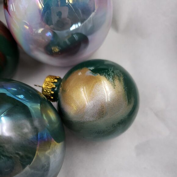 Vintage Glass Ball Christmas Ornament Lot of 11 Swirl Red Green Gold Iridescent - Picture 7 of 16